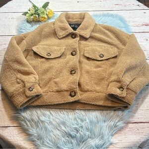 Zara Short Faux Shearling Teddy Jacket Tan Sz S